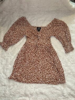 Angie Burnt Orange Floral Tie-Front Mini Dress